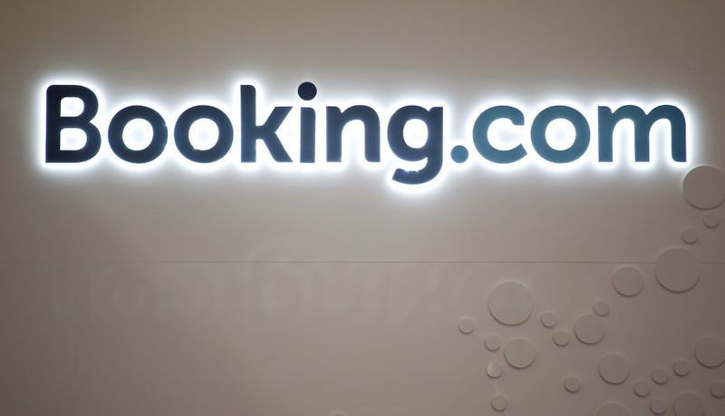 &copy; Reuters. FILE PHOTO: The logo of  online accommodation booking website Booking.com is pictured at the International Tourism Trade Fair (ITB) in Berlin, Germany, March 9, 2016.          REUTERS/Fabrizio Bensch/File Photo