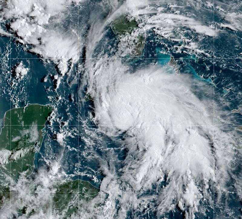 &copy; Reuters. A satellite image shows Tropical Storm Ida after forming in the Caribbean, about 75 miles (125 kilometers) north-northwest of Grand Cayman, August 27, 2021. NOAA/via REUTERS 
