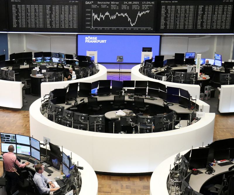 &copy; Reuters. FILE PHOTO: The German share price index DAX graph is pictured at the stock exchange in Frankfurt, Germany August 24, 2021. REUTERS/Staff
