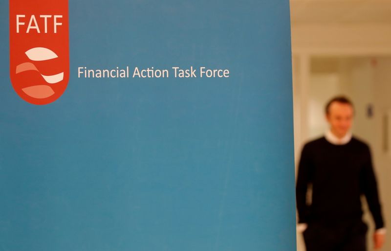 &copy; Reuters. FILE PHOTO: The logo of the FATF (the Financial Action Task Force) is seen during a news conference after a plenary session at the OECD Headquarters in Paris, France, October 18, 2019.  REUTERS/Charles Platiau/File Photo