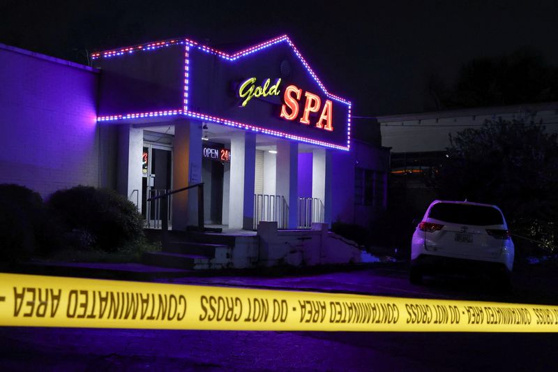 &copy; Reuters. FILE PHOTO: Crime scene tape surrounds Gold Spa after deadly shootings at a massage parlor and two day spas in the Atlanta area, in Atlanta, Georgia, U.S. March 16, 2021. REUTERS/Chris Aluka Berry