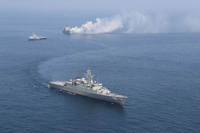 &copy; Reuters. Iranian warships are seen during a joint naval exercise with Russian navy in the Indian Ocean, Iran February 16, 2021. Picture taken February 16, 2021. Iranian Army/WANA (West Asia News Agency) via REUTERS ATTENTION EDITORS - THIS IMAGE HAS BEEN SUPPLIED 