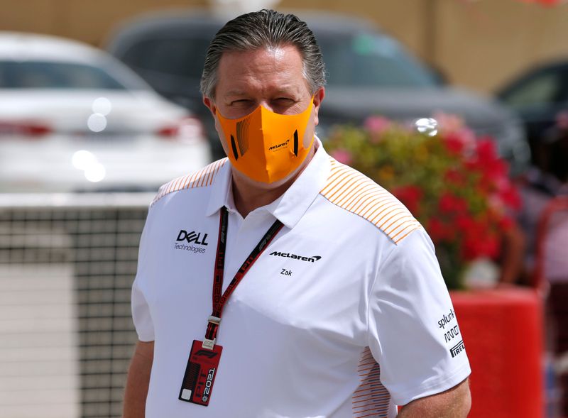 &copy; Reuters. Chefe da McLaren, Zak Brown, chega ao circuito antes do Grande Prêmio do Barein
25/03/2021 REUTERS/Hamad I Mohammed