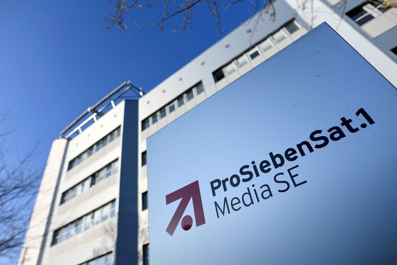 &copy; Reuters. FILE PHOTO: The logo of German media company ProSiebenSat.1 is seen in front of its headquarters in Unterfoehring, near Munich, Germany, November 5, 2020. REUTERS/Andreas Gebert/File Photo