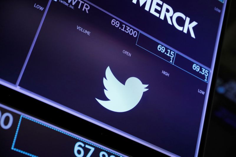 &copy; Reuters. Logotipo do Twitter na Bolsa de Nova York. 3/8/2021. REUTERS/Andrew Kelly
