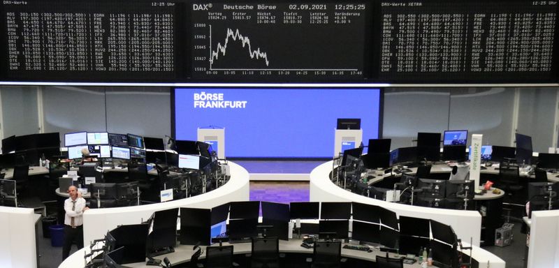 &copy; Reuters. FILE PHOTO: The German share price index DAX graph is pictured at the stock exchange in Frankfurt, Germany, September 2, 2021. REUTERS/Staff