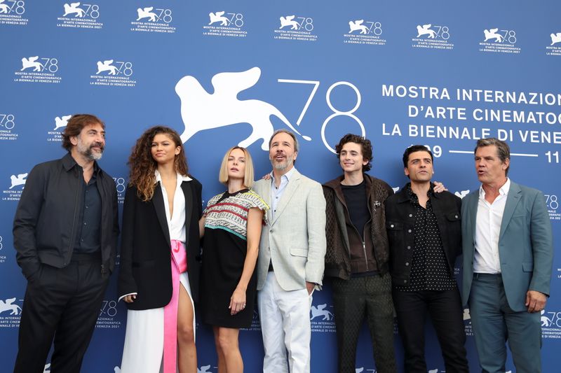 &copy; Reuters. The 78th Venice Film Festival - Photo call for "Dune" - out of competition - Venice, Italy September 3, 2021 - Director Denis Villeneuve and actors Javier Bardem, Zendaya, Rebecca Ferguson, Timothee Chalamet, Oscar Isaac and Josh Brolin pose. REUTERS/Yara