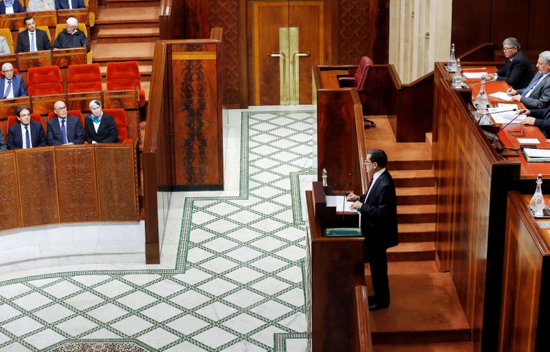 &copy; Reuters. FILE PHOTO: Moroccan Prime Minister Saad Eddine el-Othmani delivers his first speech presenting the government's program at the Moroccan Parliament in Rabat, Morocco April 19, 2017. REUTERS/Youssef Boudlal