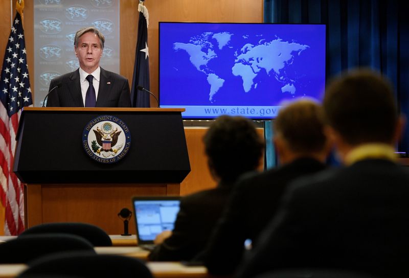 &copy; Reuters. بلينكن يتحدث في مقر الخارجية الأمريكية بواشنطن يوم الجمعة. صورة من ممثل لوكالات الأنباء. 