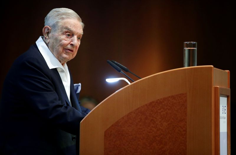 &copy; Reuters. FILE PHOTO: Billionaire investor George Soros speaks to the audience at the Schumpeter Award in Vienna, Austria June 21, 2019. REUTERS/Lisi Niesner/File Photo