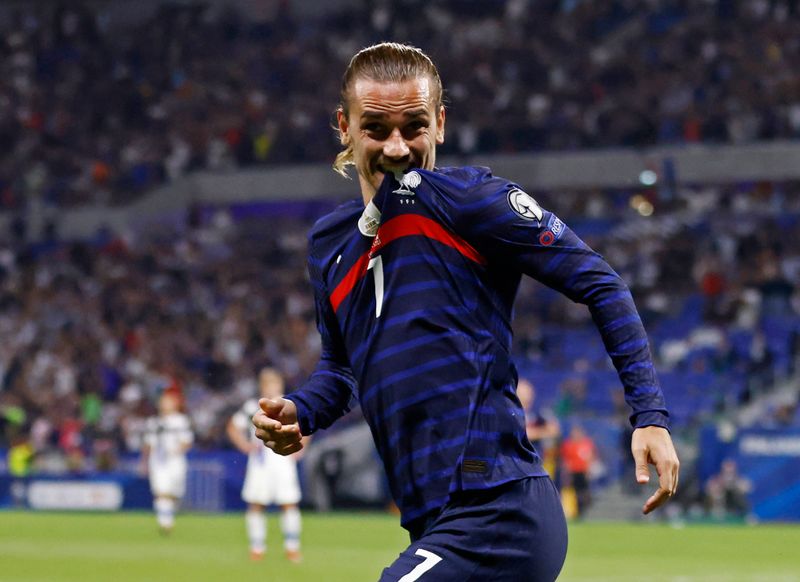 &copy; Reuters. Grizmann comemora gol em vitória da França sobre a Finlândia
07/09/2021
REUTERS/Stephane Mahe