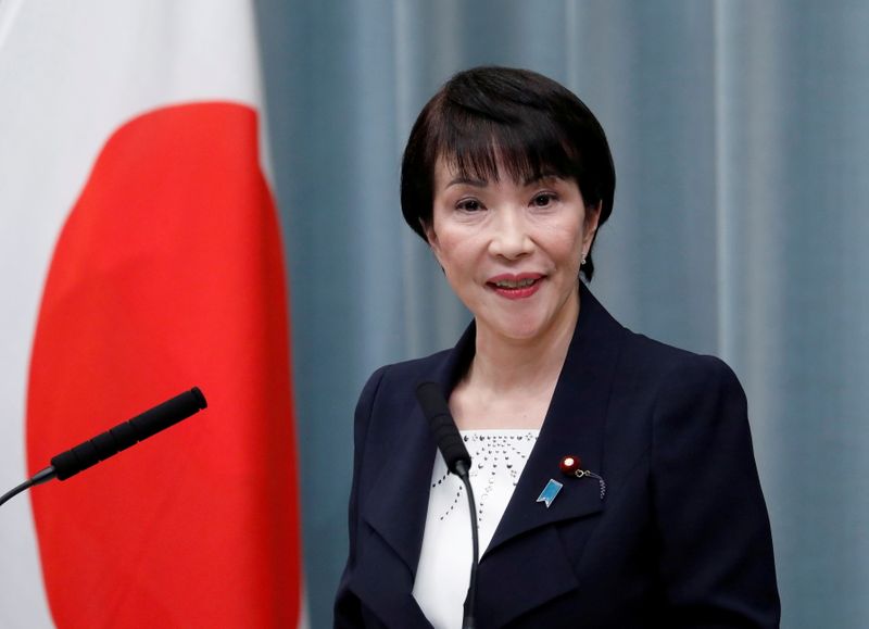 &copy; Reuters. FILE PHOTO: Japan's Internal Affairs Minister Sanae Takaichi attends a news conference at Prime Minister Shinzo Abe's official residence in Tokyo, Japan September 11, 2019. REUTERS/Issei Kato/File Photo