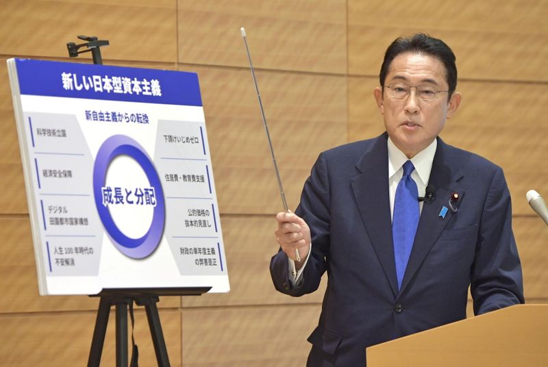 &copy; Reuters. Fumio Kishida anuncia sua proposta de política econômica para o Japão em Tóquio
09/09/2021 Kyodo/via REUTERS 