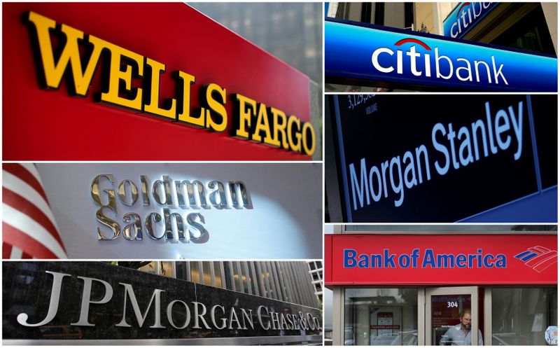 &copy; Reuters. FILE PHOTO: A combination file photo shows Wells Fargo, Citibank, Morgan Stanley, JPMorgan Chase, Bank of America and Goldman Sachs from Reuters archive. REUTERS/File Photo