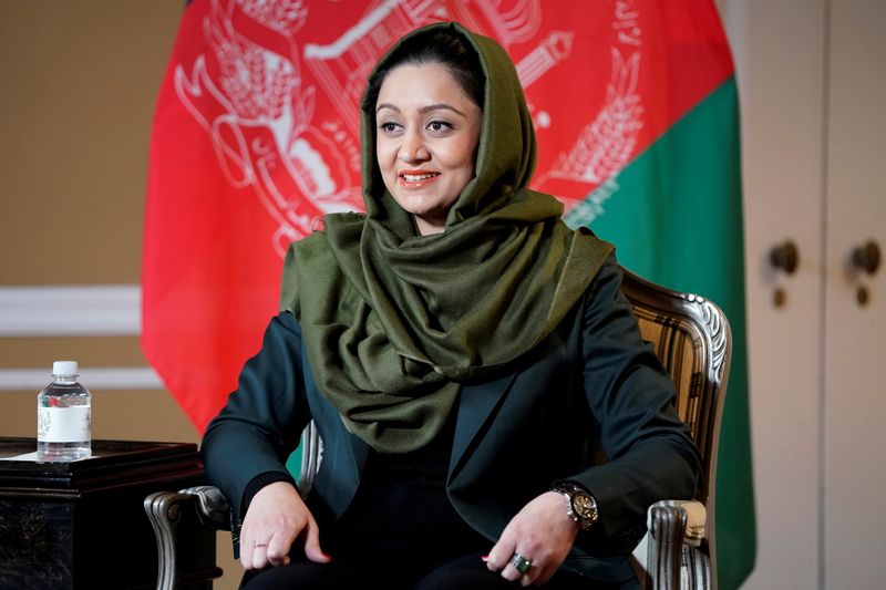 &copy; Reuters. FILE PHOTO: Afghan Ambassador to the United States Roya Rahmani speaks during an interview with Reuters in Washington, U.S., February 8, 2019.      REUTERS/Joshua Roberts