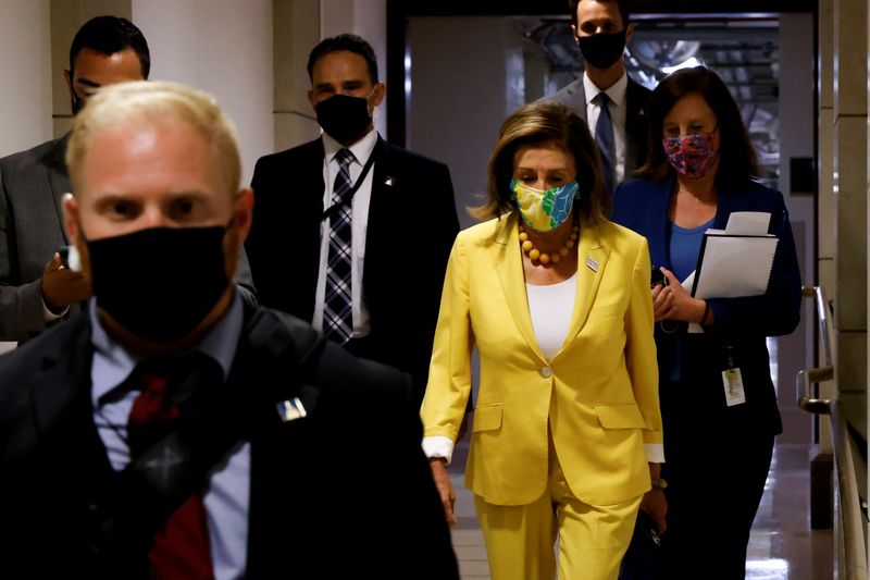 &copy; Reuters. FILE PHOTO: U.S. House Speaker Nancy Pelosi (D-CA) departs after a closed-door House Democratic caucus meeting amidst ongoing negotiations over budget and infrastructure legislation at the U.S. Capitol in Washington, D.C., U.S. August 24, 2021.  REUTERS/J
