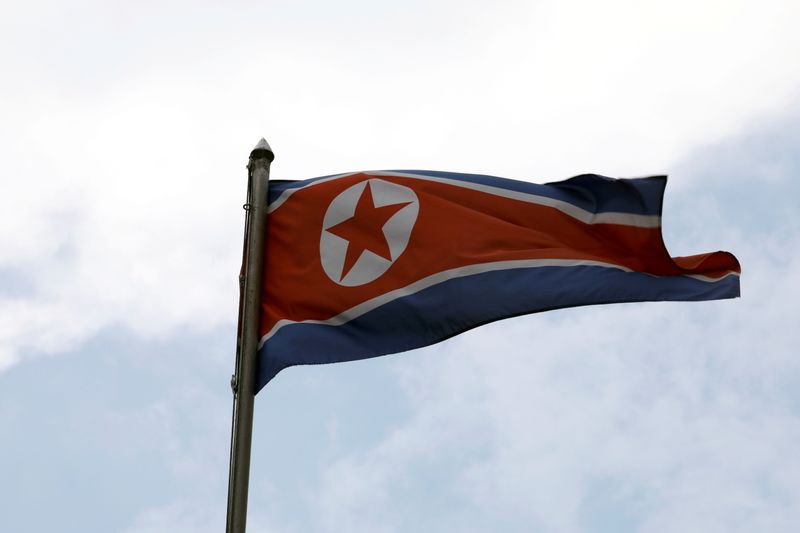 &copy; Reuters. FILE PHOTO: A North Korean flag flutters at the North Korean embassy in Kuala Lumpur, Malaysia March 19, 2021. REUTERS/Lim Huey Teng/File Photo