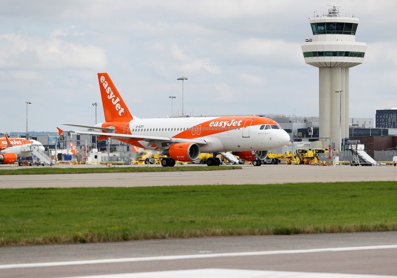 &copy; Reuters. FILE PHOTO: An Easyjet Airbus aircraft taxis close to the northern runway at Gatwick Airport in Crawley, Britain, August 25, 2021.  REUTERS/Peter Nicholls