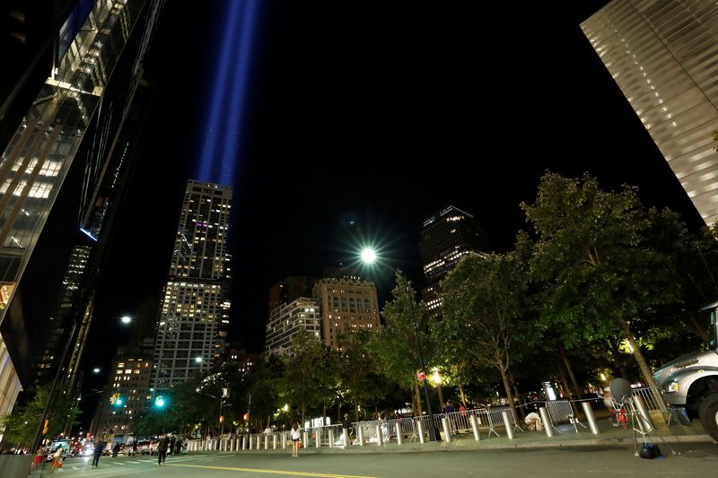 &copy; Reuters. A general view of the Tribute in Light installation and Ground Zero (R) ahead of the 20th anniversary of the September 11 attacks in New York City, U.S., September 10, 2021.  REUTERS/Mario Anzuoni