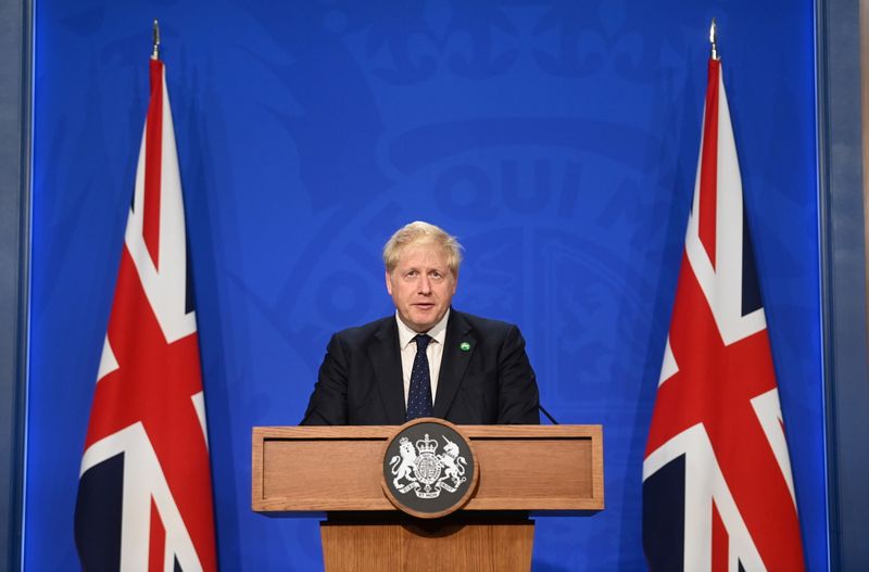 &copy; Reuters. FILE PHOTO: Britain's Prime Minister Boris Johnson speaks at a news conference in Downing Street, in London, Britain, September 7, 2021. REUTERS/Toby Melville