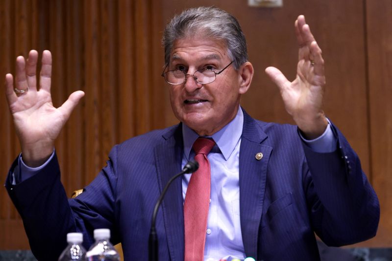&copy; Reuters. FILE PHOTO: U.S. Sen. Joe Manchin (D-WV) speaks during a hearing before Transportation, Housing and Urban Development, and Related Agencies Subcommittee of Senate Appropriations Committee at Dirksen Senate Office Building, on Capitol Hill in Washington, D