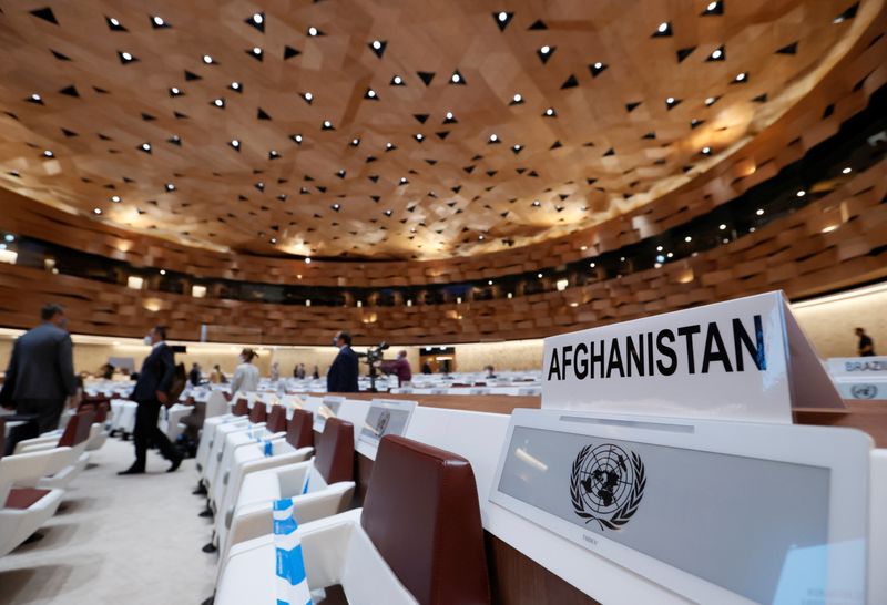 © Reuters. A general view ahead of an aid conference for Afghanistan at the United Nations in Geneva, Switzerland, September 13, 2021. REUTERS/Denis Balibouse