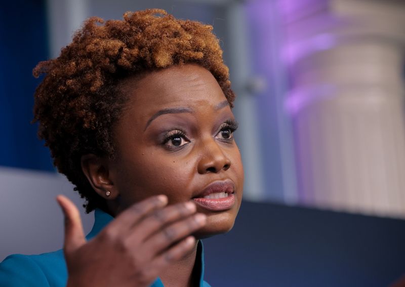 &copy; Reuters. FILE PHOTO: Principal deputy press secretary Karine Jean-Pierre holds a media briefing at the White House in Washington, U.S., July 30, 2021. REUTERS/Evelyn Hockstein