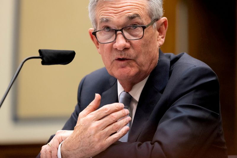 &copy; Reuters. FILE PHOTO: Federal Reserve Chair Jerome Powell testifies during a U.S. House Oversight and Reform Select Subcommittee hearing on coronavirus crisis, on Capitol Hill in Washington, U.S., June 22, 2021. Graeme Jennings/Pool via REUTERS/File Photo