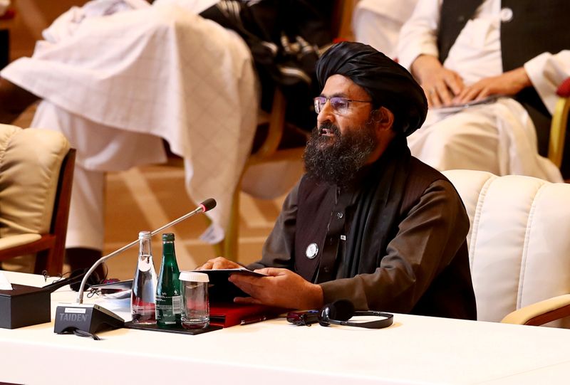 &copy; Reuters. FILE PHOTO: Mullah Abdul Ghani Baradar, the leader of the Taliban delegation, speaks during talks between the Afghan government and Taliban insurgents in Doha, Qatar September 12, 2020. REUTERS/Ibraheem al Omari