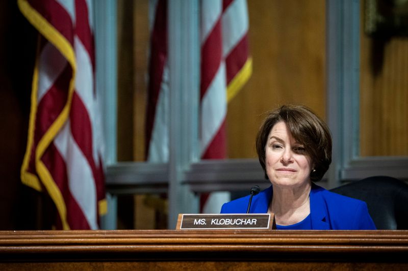 &copy; Reuters. FILE PHOTO: U.S. Senator Amy Klobuchar listens during a hearing of the Senate Judiciary Subcommittee on Privacy, Technology, and the Law, in Washington, D.C., U.S., April 27, 2021. Al Drago/Pool via REUTERS/File Photo