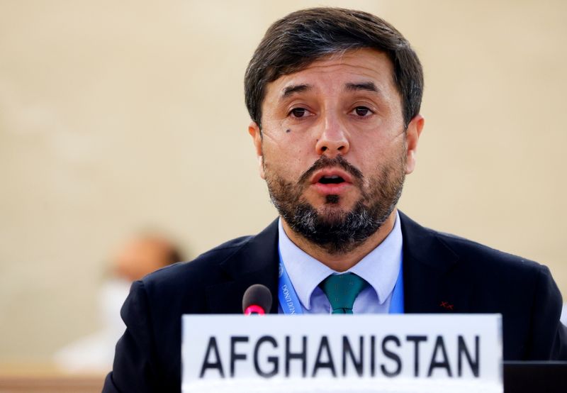 &copy; Reuters. El embajador de Afganistán Nasir Ahmad Andisha durante una sesión especial del Consejo de Derechos Humanos sobre la situación en Afganistán, en la sede europea de las Naciones Unidas en Ginebra, Suiza, 24 de agosto de 2021, REUTERS/Denis Balibouse