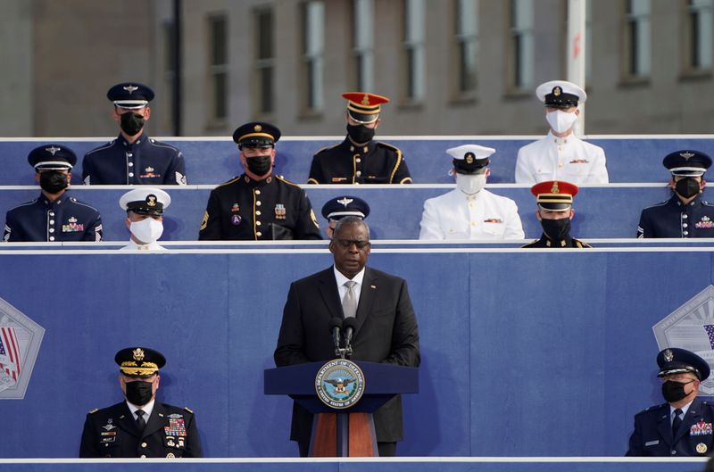 &copy; Reuters. FILE PHOTO: Secretary of Defense Lloyd Austin delivers a speech during the 20th annual September 11 observance ceremony at the Pentagon in Washington, U.S., September 11, 2021.  REUTERS/Joshua Roberts