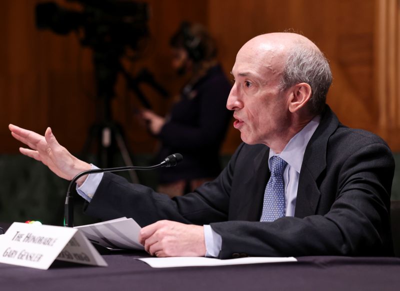 &copy; Reuters. U.S. Securities and Exchange Commission (SEC) Chair Gary Gensler testifies before a Senate Banking, Housing, and Urban Affairs Committee oversight hearing on the SEC on Capitol Hill in Washington, U.S., September 14, 2021. REUTERS/Evelyn Hockstein/Pool