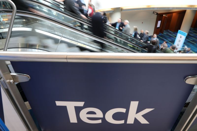 &copy; Reuters. FILE PHOTO: Visitors pass a sign of sponsor Teck Resources at the Prospectors and Developers Association of Canada (PDAC) annual conference in Toronto, Ontario, Canada March 1, 2020.  REUTERS/Chris Helgren