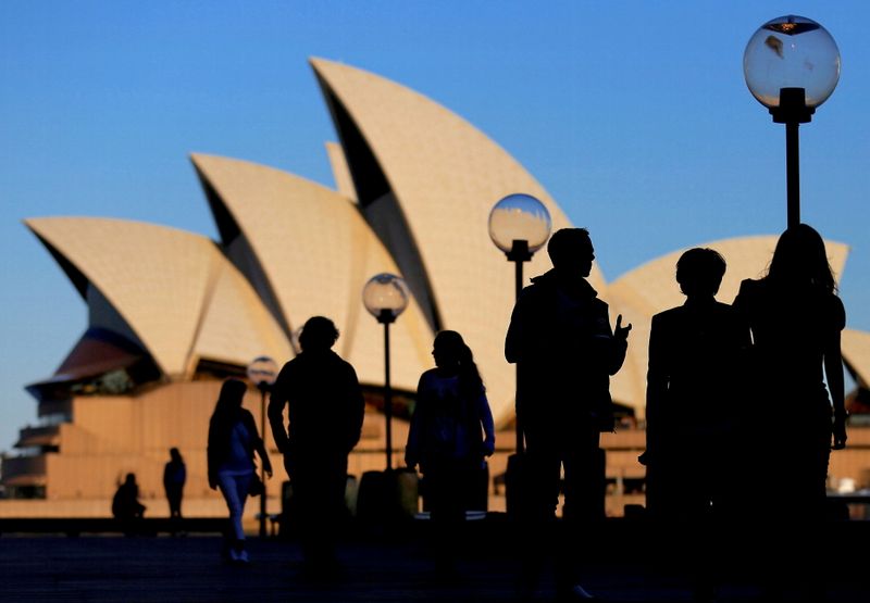 &copy; Reuters. FILE PHOTO: People are silhouetted against the Sydney Opera House at sunset in Australia, November 2, 2016. REUTERS/Steven Saphore/File Photo