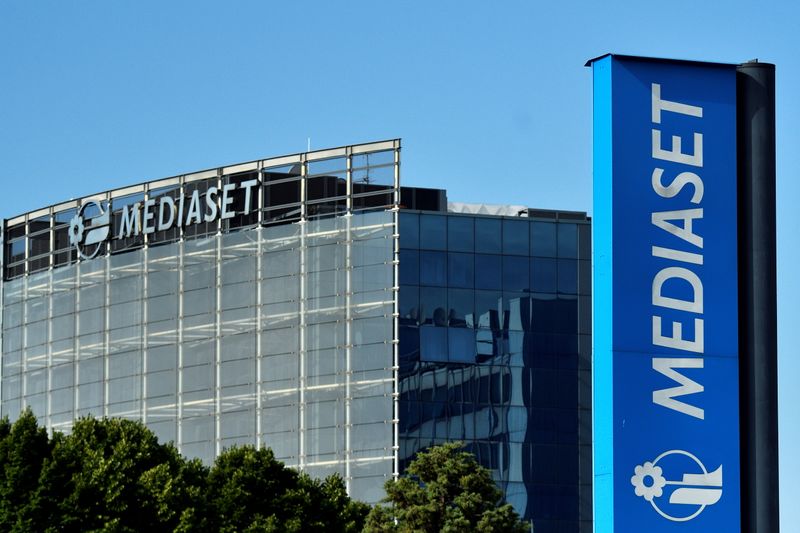 &copy; Reuters. The Mediaset headquarters and their logo are seen ahead of the commercial broadcaster's annual general meeting in Cologno Monzese, near Milan, Italy, June 22, 2021. REUTERS/Flavio Lo Scalzo