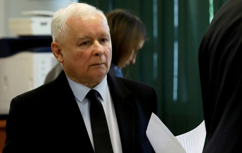 &copy; Reuters. FILE PHOTO: Jaroslaw Kaczynski, leader of the ruling Law and Justice (PiS) party, attends a vote during parliamentary elections at a polling station in Warsaw, Poland, October 13, 2019. REUTERS/Kacper Pempel/File Photo/File Photo