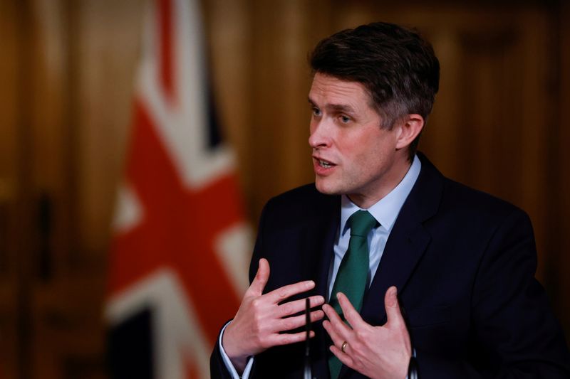 &copy; Reuters. FILE PHOTO: Britain's Education Secretary Gavin Williamson holds a virtual news conference at 10 Downing Street, amid the coronavirus disease (COVID-19) outbreak, in London, Britain, February 24, 2021. REUTERS/John Sibley/Pool/File Photo