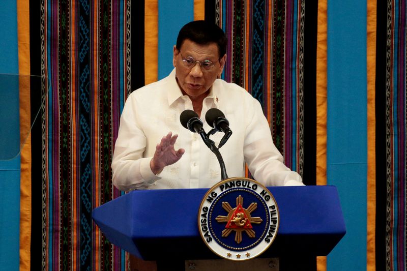 &copy; Reuters. FILE PHOTO: Philippine President Rodrigo Duterte gestures during his fourth State of the Nation address at the Philippine Congress in Quezon City, Metro Manila, Philippines, July 22, 2019. REUTERS/Eloisa Lopez/File Photo