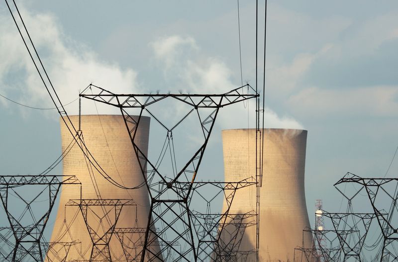 &copy; Reuters. FILE PHOTO: Cooling towers are pictured at a coal-based power station owned by state power utility Eskom in Duhva, South Africa, February 18, 2020.  REUTERS/Mike Hutchings