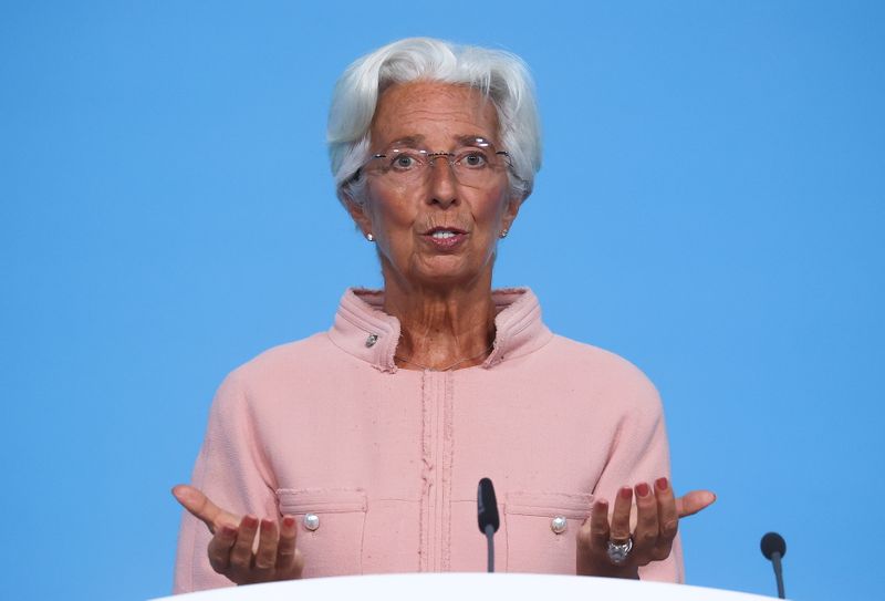 &copy; Reuters. FILE PHOTO: President of the European Central Bank (ECB) Christine Lagarde speaks as she takes part in a news conference on the outcome of the Governing Council meeting, in Frankfurt, Germany, September 9, 2021. REUTERS/Kai Pfaffenbach
