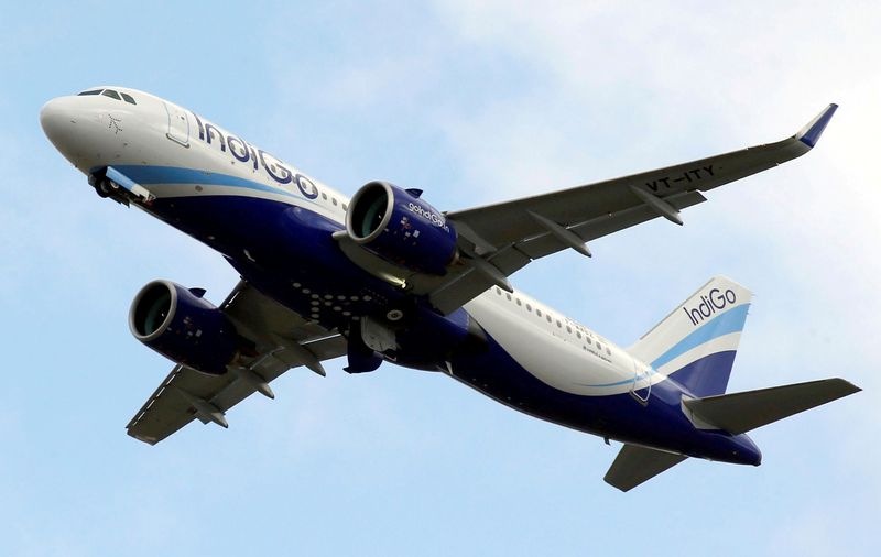 &copy; Reuters. FILE PHOTO: An IndiGo Airlines Airbus A320 aircraft takes off in Colomiers near Toulouse, France, October 19, 2017. REUTERS/Regis Duvignau/File Photo