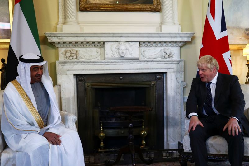 &copy; Reuters. Britain's Prime Minister Boris Johnson meets Abu Dhabi's Crown Prince Sheikh Mohammed bin Zayed al-Nahyan in Downing Street, London, Britain, September 16, 2021. REUTERS/Hannah McKay/Pool