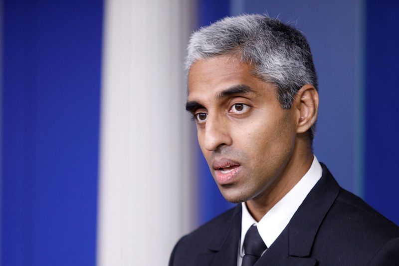 &copy; Reuters. FILE PHOTO: United States Surgeon General Vivek Murthy delivers remarks during a news conference with White House Press Secretary Jen Psaki at the White House in Washington, U.S., July  15, 2021. REUTERS/Tom Brenner