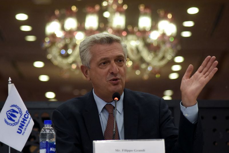 &copy; Reuters. United Nations High Commissioner for Refugees (UNHCR) Filippo Grandi gestures as he speaks during a news conference in Islamabad, Pakistan September 17, 2021. REUTERS/Waseem Khan 