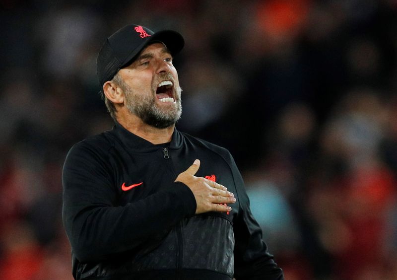 &copy; Reuters. Juergen Klopp durante partida do Liverpool contra o Milan pela Liga dos Campeões
15/09/2021 REUTERS/Phil Noble