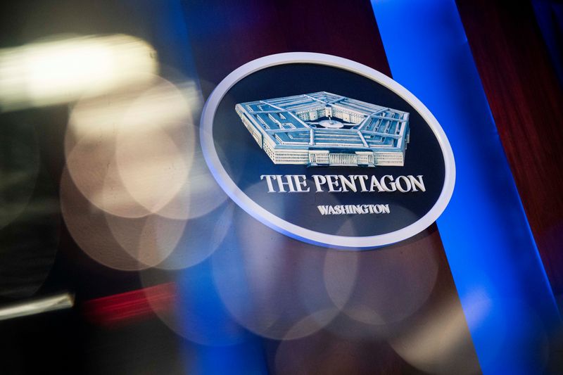 © Reuters. FILE PHOTO: The Pentagon logo is seen behind the podium in the briefing room at the Pentagon in Arlington, Virginia, U.S., January 8, 2020. REUTERS/Al Drago