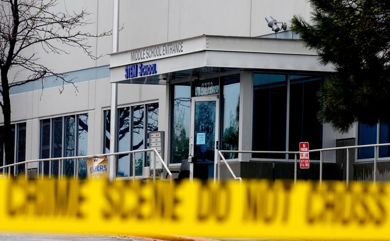 &copy; Reuters. FILE PHOTO: Crime scene tape is seen outside the school following the shooting at the Science, Technology, Engineering and Math (STEM) School in Highlands Ranch, Colorado, U.S., May 8, 2019.   REUTERS/Rick Wilking/File Photo