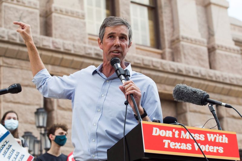 &copy; Reuters. FILE PHOTO: Former U.S. Representative and presidential candidate Beto O'Rourke speaks during a protest against Texas legislators who are advancing a slew of new voting restrictions in Austin, Texas, U.S., May 8, 2021. REUTERS/Mikala Compton