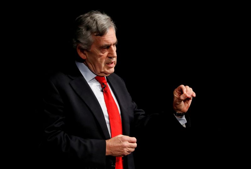 &copy; Reuters. FILE PHOTO: Britain's former Prime Minister Gordon Brown speaks at an event in Edinburgh, Scotland, Britain January 17, 2019. REUTERS/Russell Cheyne/File Photo